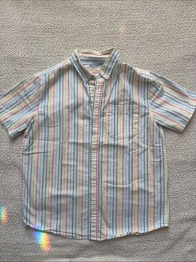 Old Navy Boys Short Sleeve Button Down Shirt Striped Pastel Size 10/12 Plus